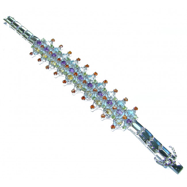 One of the kind genuine 45.2 carat Multigem 14K Gold over .925 Sterling Silver HANDCRFTED Bracelet
