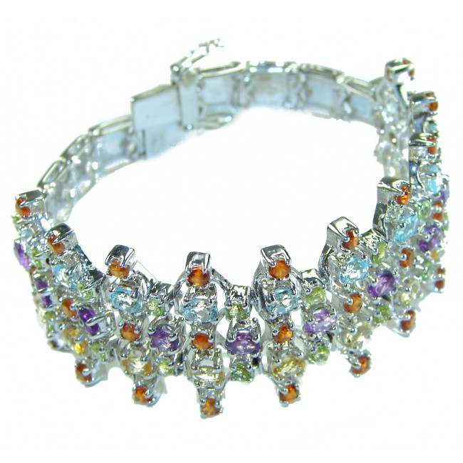 One of the kind genuine 45.2 carat Multigem 14K Gold over .925 Sterling Silver HANDCRFTED Bracelet