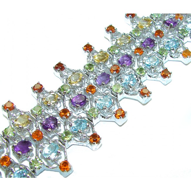 One of the kind genuine 45.2 carat Multigem 14K Gold over .925 Sterling Silver HANDCRFTED Bracelet