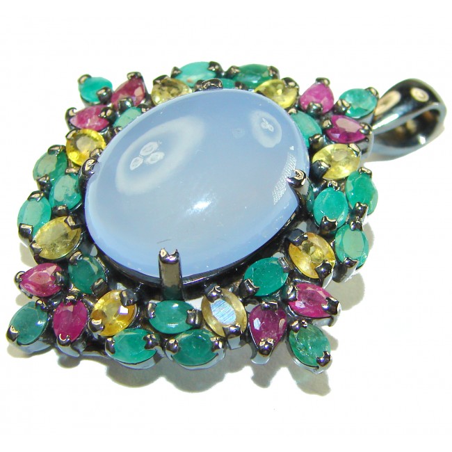 Authentic 22.5 carat Aquamarine Brazilian yellow Sapphire black rhodium over .925 Sterling Silver Handcrafted pendant brooch - photo 2