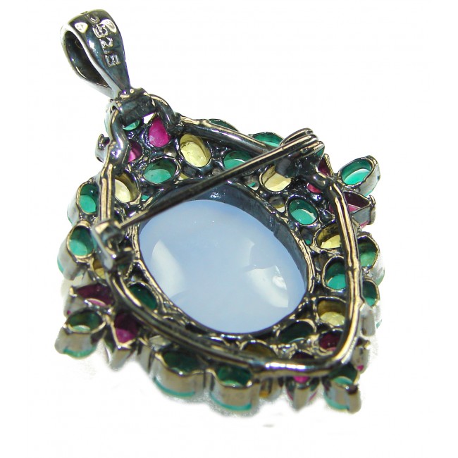 Authentic 22.5 carat Aquamarine Brazilian yellow Sapphire black rhodium over .925 Sterling Silver Handcrafted pendant brooch - photo 1