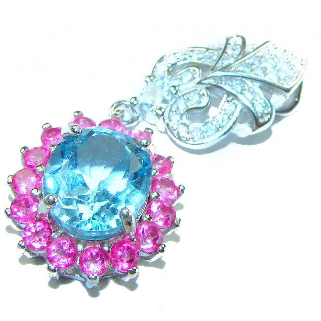 Eau Pure 11.5 carat Swiss Blue Topaz Pink Sapphire .925 Sterling Silver Handcrafted Pendant - photo 3
