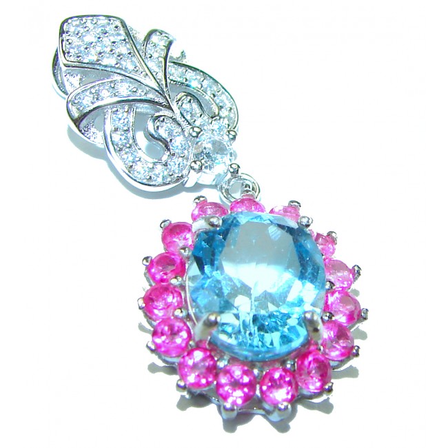 Eau Pure 11.5 carat Swiss Blue Topaz Pink Sapphire .925 Sterling Silver Handcrafted Pendant - photo 1