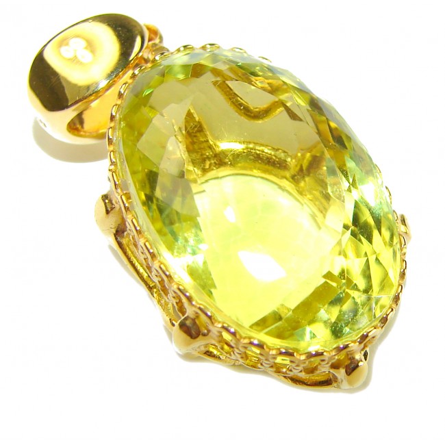 Oval cut 22.3 carat Lemon Quartz 18K Gold over .925 Sterling Silver handcrafted pendant - photo 4