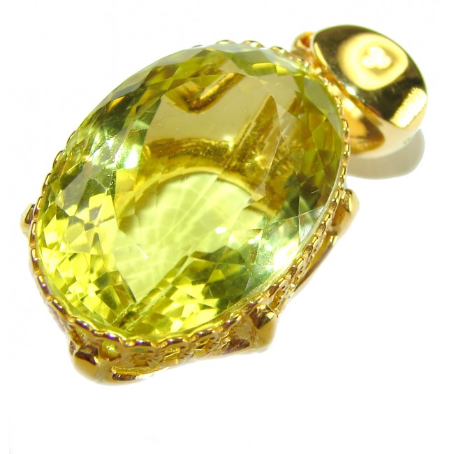 Oval cut 22.3 carat Lemon Quartz 18K Gold over .925 Sterling Silver handcrafted pendant - photo 3
