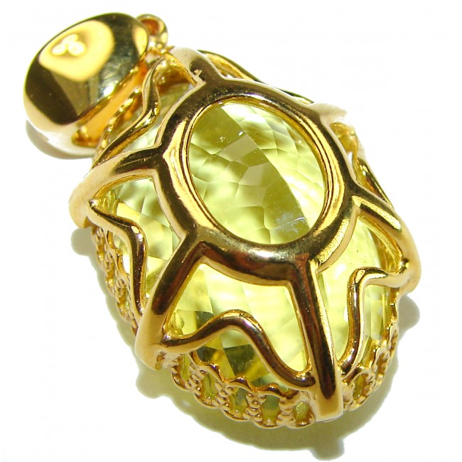 Oval cut 22.3 carat Lemon Quartz 18K Gold over .925 Sterling Silver handcrafted pendant - photo 2