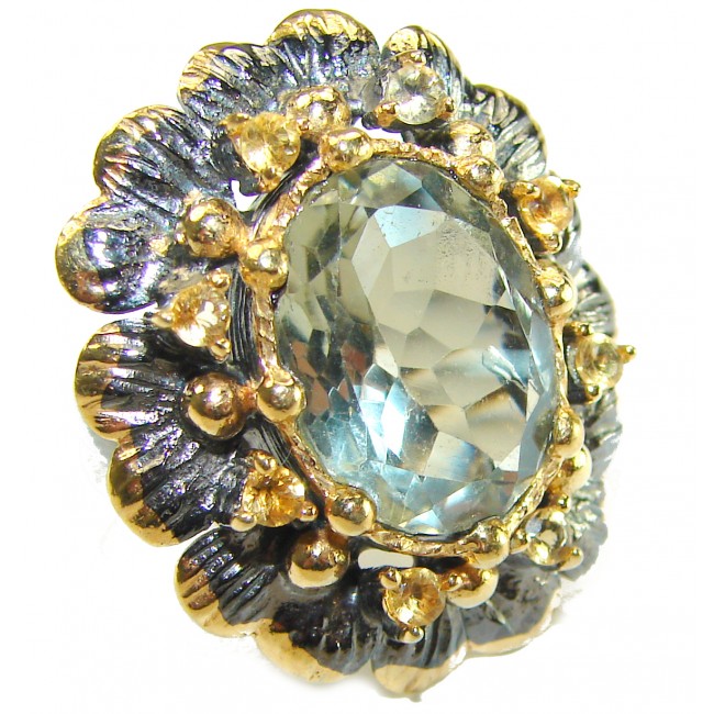 Green Royalty authentic 15.5 carat Green Amethyst black rhodium 2 tones .925 Sterling Silver handcrafted Ring s. 7 - photo 3