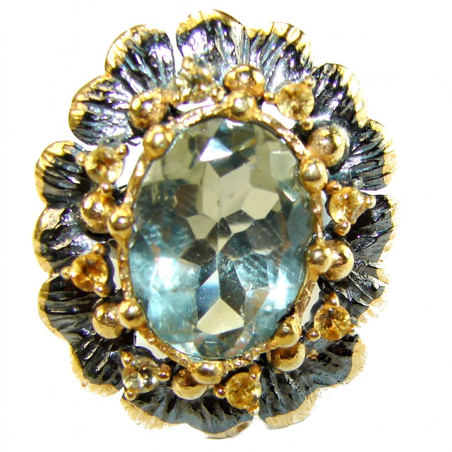 Green Royalty authentic 15.5 carat Green Amethyst black rhodium 2 tones .925 Sterling Silver handcrafted Ring s. 7 - photo 2