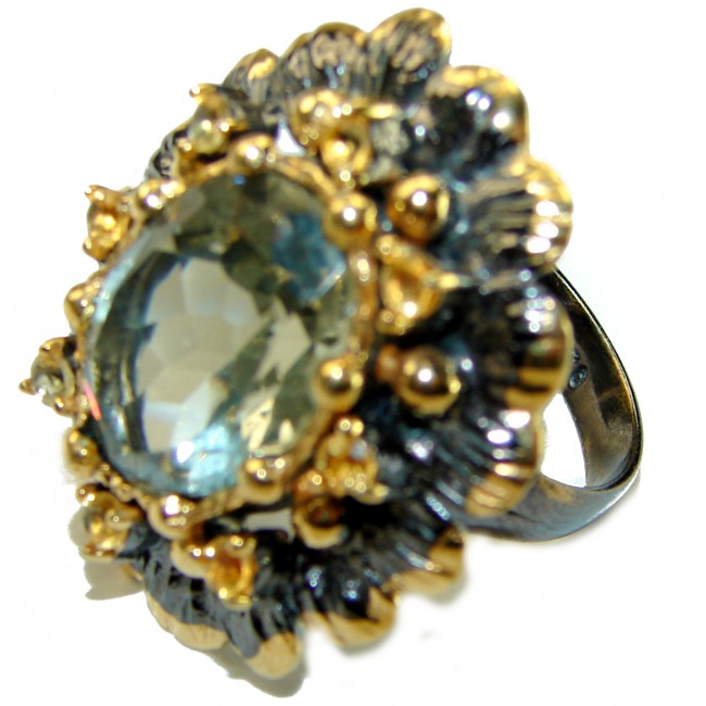 Green Royalty authentic 15.5 carat Green Amethyst black rhodium 2 tones .925 Sterling Silver handcrafted Ring s. 7 - photo 1