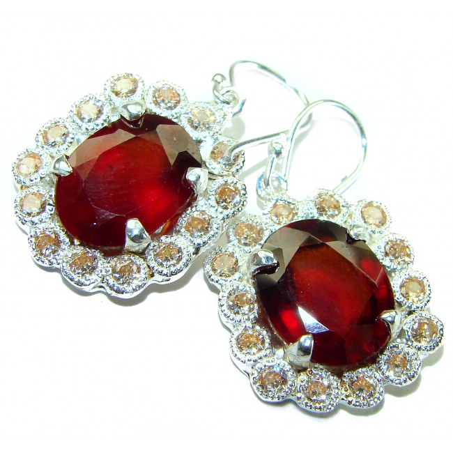 Red Beauty authentic 14.5 carat Garnet .925 Sterling Silver handcrafted earrings