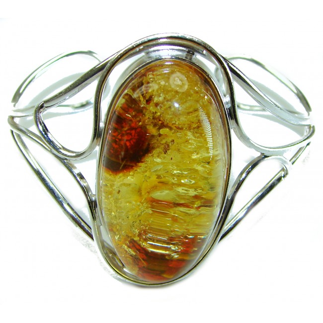 Modern Design Genuine AAAAA QUALITY Baltic Amber .925 Sterling Silver handamde Bracelet / Cuff - photo 3