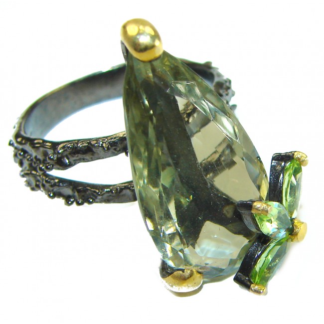 Green Royalty authentic 12.5 carat Green Amethyst 2 tones .925 Sterling Silver handcrafted Large Ring s. 8 1/4 - photo 3