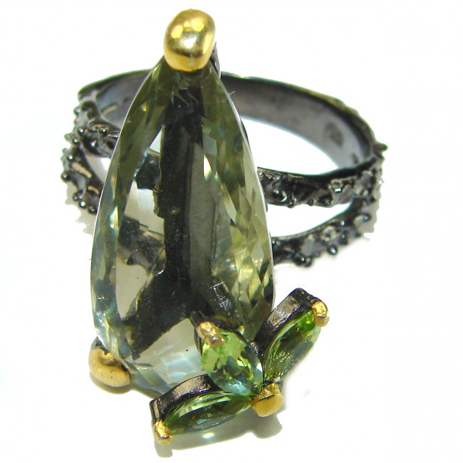 Green Royalty authentic 12.5 carat Green Amethyst 2 tones .925 Sterling Silver handcrafted Large Ring s. 8 1/4 - photo 2