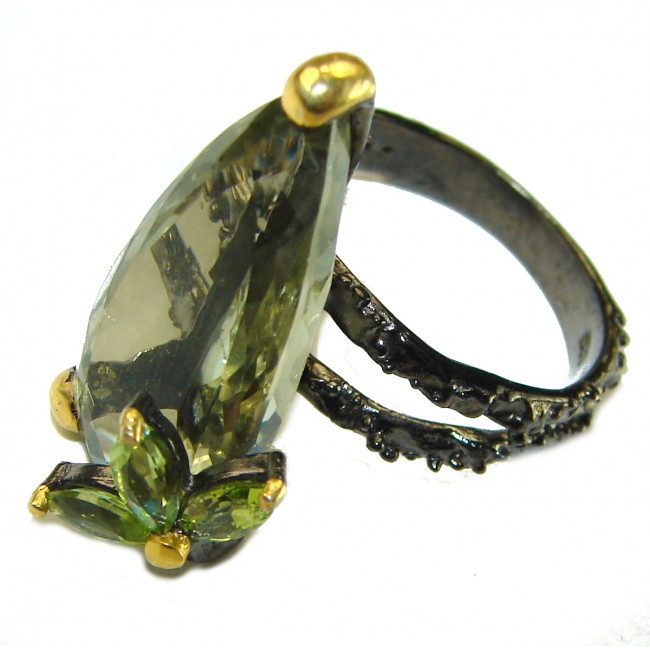 Green Royalty authentic 12.5 carat Green Amethyst 2 tones .925 Sterling Silver handcrafted Large Ring s. 8 1/4 - photo 1
