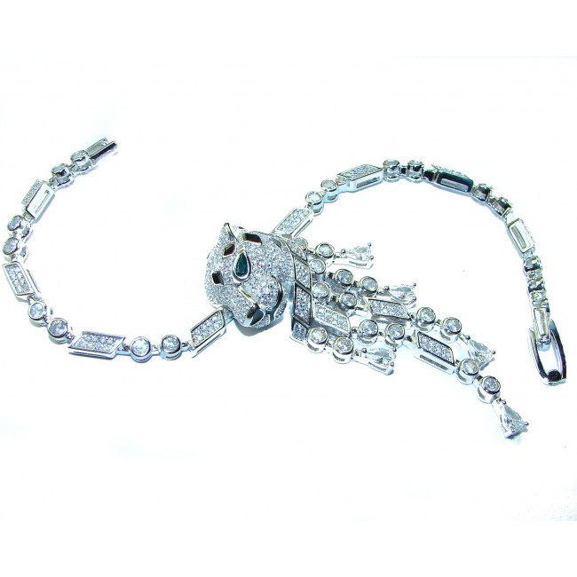 Panthère 4.5 carat Emerald black enamel .925 Sterling Silver handcrafted Bracelet - photo 3