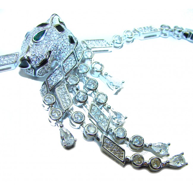 Panthère 4.5 carat Emerald black enamel .925 Sterling Silver handcrafted Bracelet - photo 2