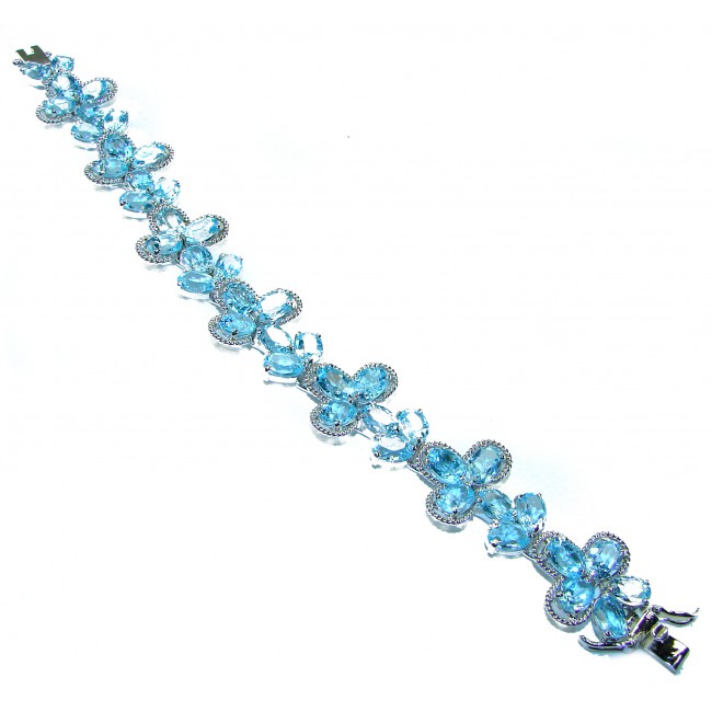 Blue Paris Sky 185.5 carat Swiss Blue Topaz .925 Sterling Silver handmade Large Solid Statement Bracelet