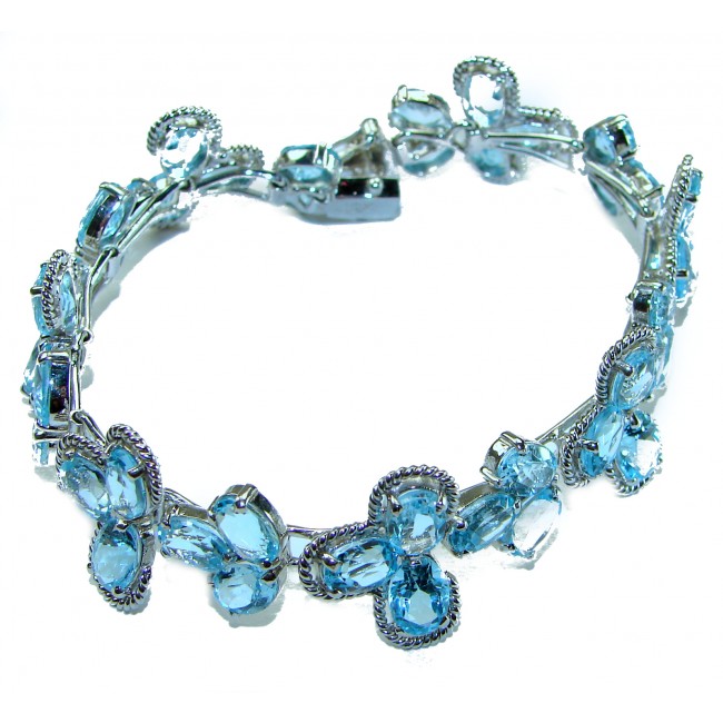 Blue Paris Sky 185.5 carat Swiss Blue Topaz .925 Sterling Silver handmade Large Solid Statement Bracelet