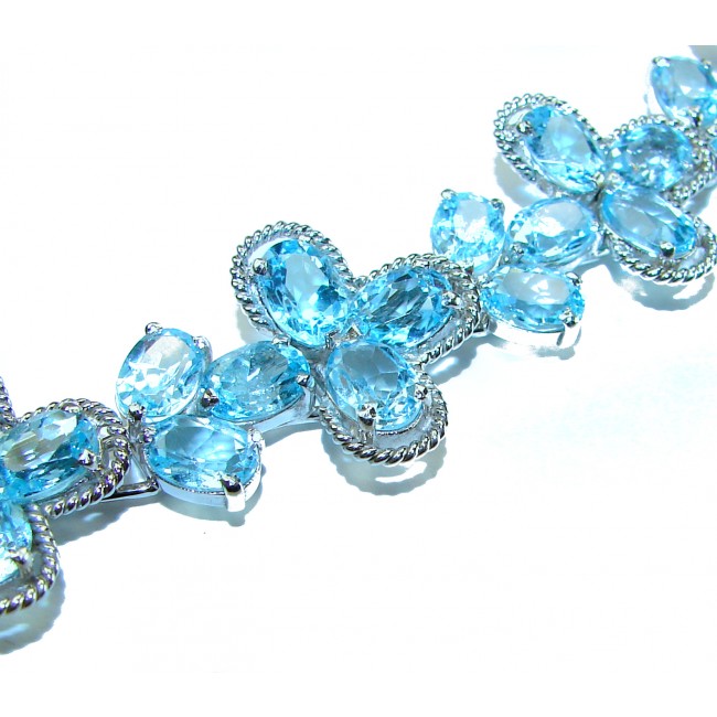 Blue Paris Sky 185.5 carat Swiss Blue Topaz .925 Sterling Silver handmade Large Solid Statement Bracelet
