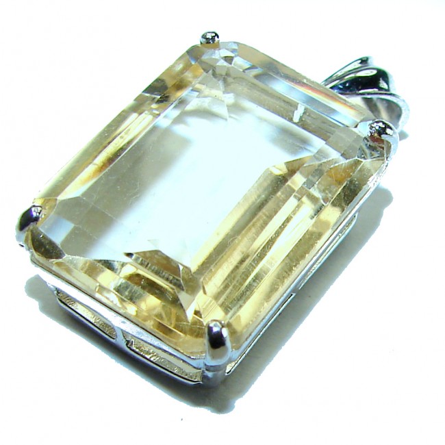 Emerald cut 24.3 carat Lemon Quartz .925 Sterling Silver handcrafted pendant - photo 3