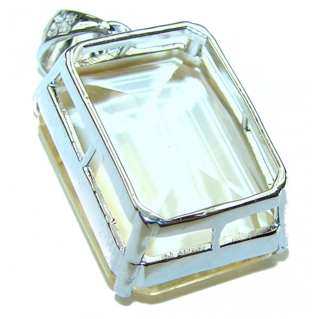 Emerald cut 24.3 carat Lemon Quartz .925 Sterling Silver handcrafted pendant - photo 1