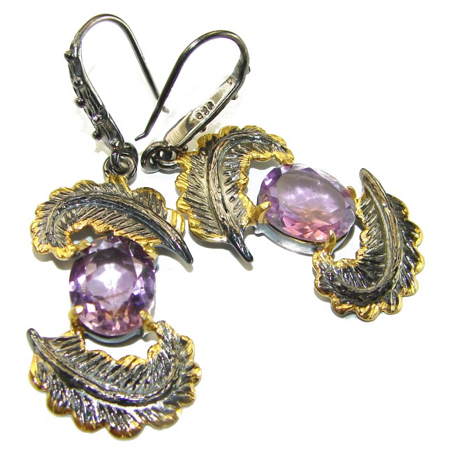 4.8 carat Amethyst 2 tones .925 Sterling Silver Handcrafted earrings
