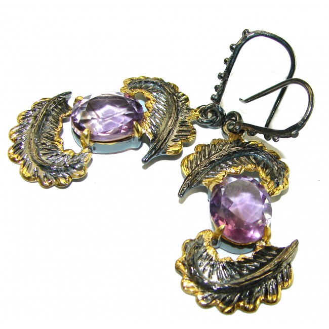 4.8 carat Amethyst 2 tones .925 Sterling Silver Handcrafted earrings