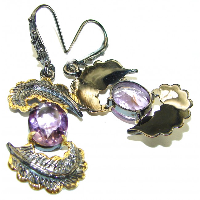 4.8 carat Amethyst 2 tones .925 Sterling Silver Handcrafted earrings