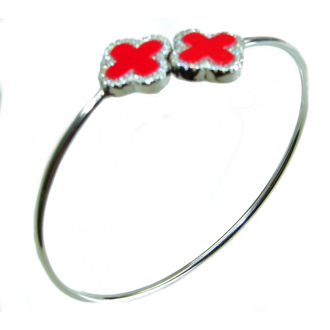 A Red four-leaf clover Coral .925 Sterling Silver handcrafted Bracelet - photo 5