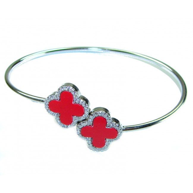A Red four-leaf clover Coral .925 Sterling Silver handcrafted Bracelet - photo 4