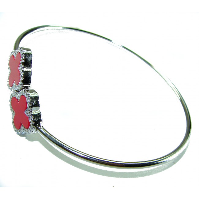 A Red four-leaf clover Coral .925 Sterling Silver handcrafted Bracelet - photo 3