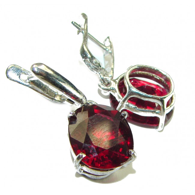 The Crimson Flame 11.2 carat Red Topaz .925 Sterling Silver handmade earrings - photo 1