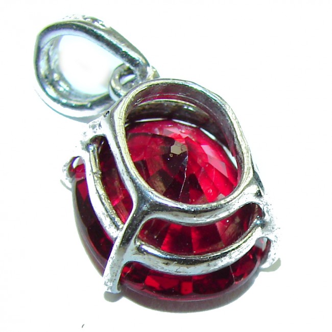 The Crimson Flame 8.3 carat Red Topaz .925 Sterling Silver handmade pendant