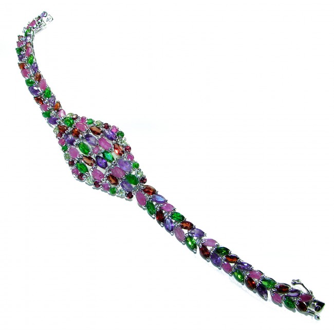 Carmen - Precious Natural 102.5 carat Ruby Emerald Amethyst .925 Sterling Silver handcrafted bracelet - photo 4