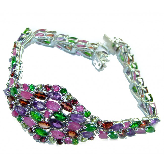 Carmen - Precious Natural 102.5 carat Ruby Emerald Amethyst .925 Sterling Silver handcrafted bracelet - photo 3