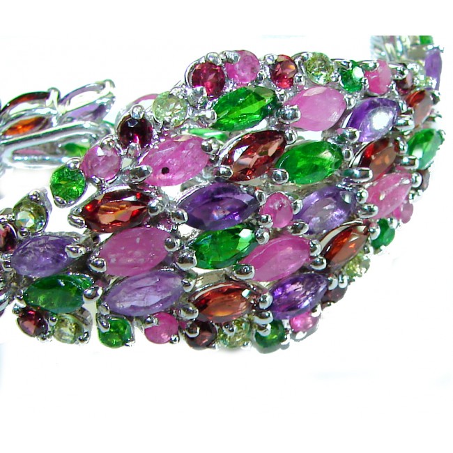 Carmen - Precious Natural 102.5 carat Ruby Emerald Amethyst .925 Sterling Silver handcrafted bracelet - photo 2