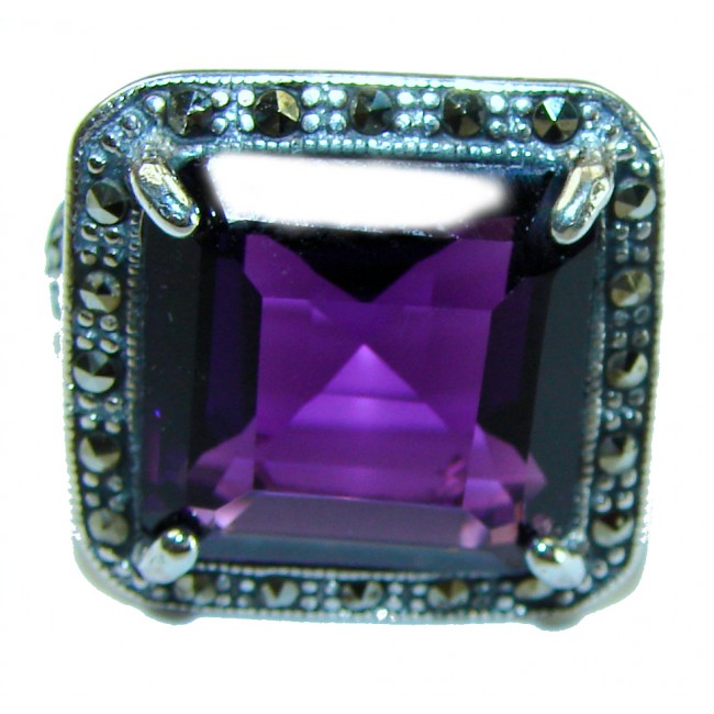 Dramatic design 12.8 carat AUTHENTIC Amethyst .925 Sterling Silver Handcrafted Ring size 8 - photo 3