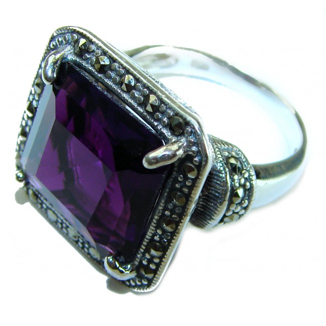 Dramatic design 12.8 carat AUTHENTIC Amethyst .925 Sterling Silver Handcrafted Ring size 8 - photo 2