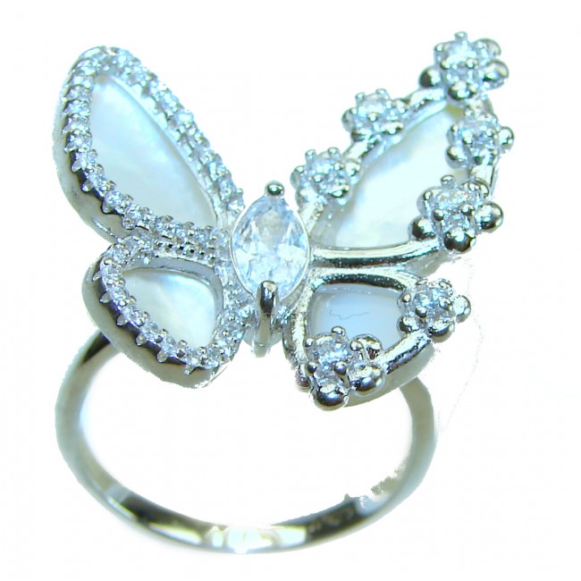 White Butterfly Blister Pearl .925 Sterling Silver brilliantly handcrafted ring s. 7 1/4 - photo 3