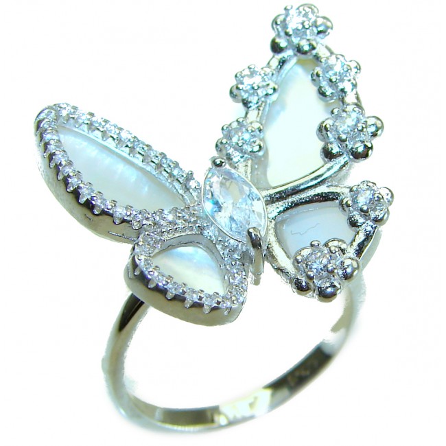 White Butterfly Blister Pearl .925 Sterling Silver brilliantly handcrafted ring s. 7 1/4 - photo 2