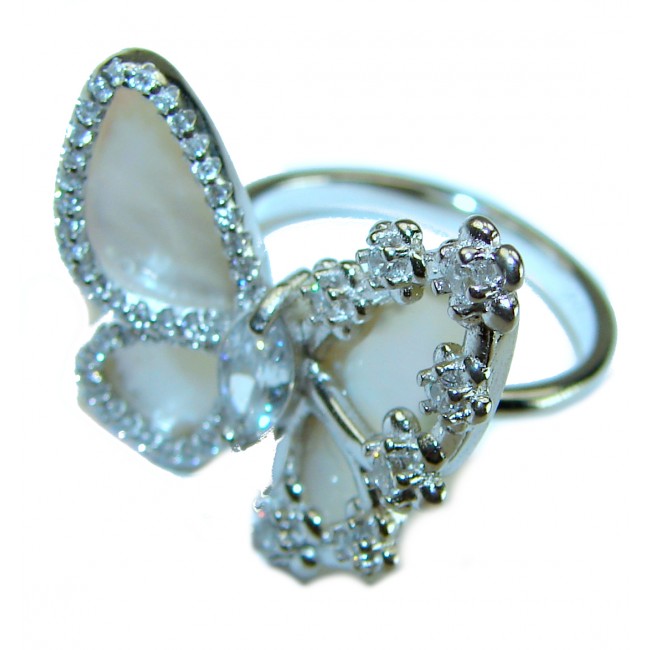 White Butterfly Blister Pearl .925 Sterling Silver brilliantly handcrafted ring s. 7 1/4 - photo 1