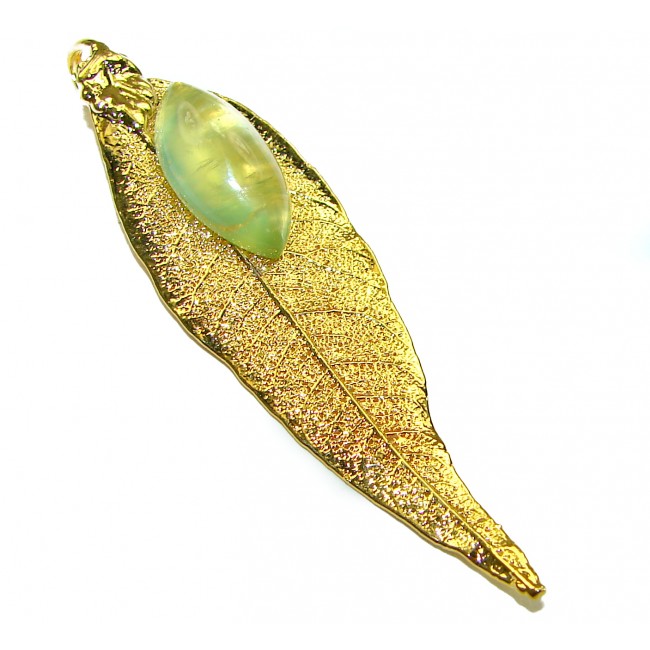 Stylish REAL Leaf Coved with Sterling Silver and 14K Gold Citrine & .925 Sterling Silver Pendant