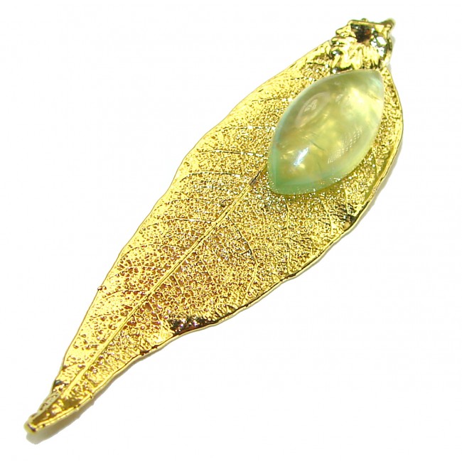 Stylish REAL Leaf Coved with Sterling Silver and 14K Gold Citrine & .925 Sterling Silver Pendant