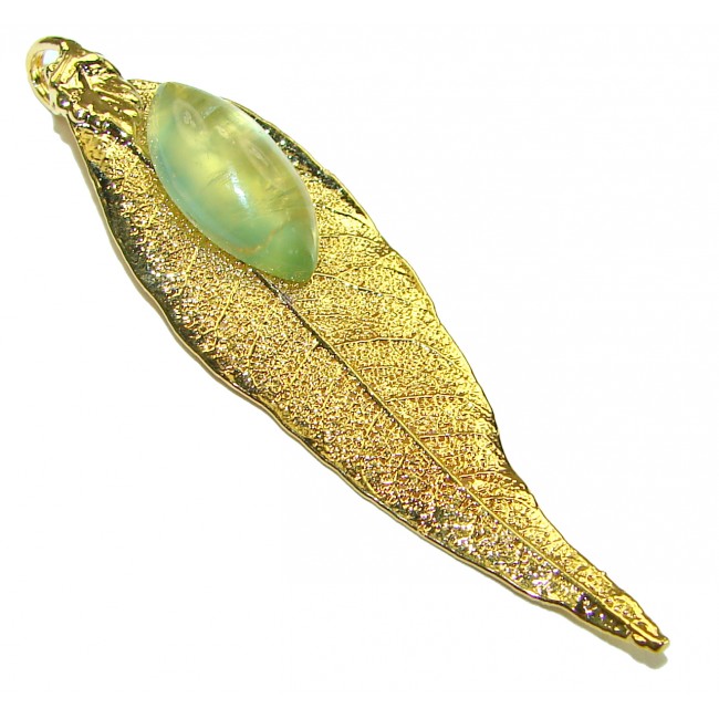 Stylish REAL Leaf Coved with Sterling Silver and 14K Gold Citrine & .925 Sterling Silver Pendant
