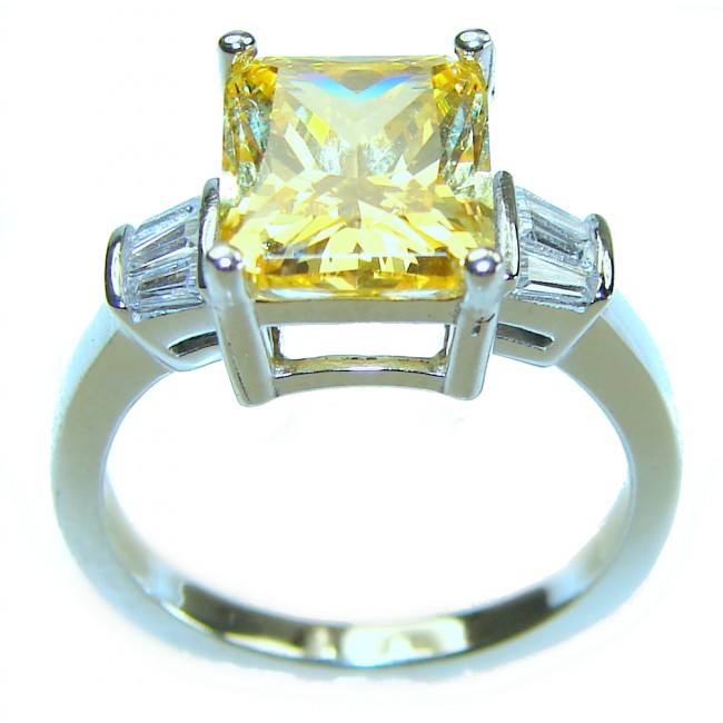 4.5 carat Priness cut Yellow Sapphire .925 Sterling Silver handcrafted ring; s. 7 - photo 2