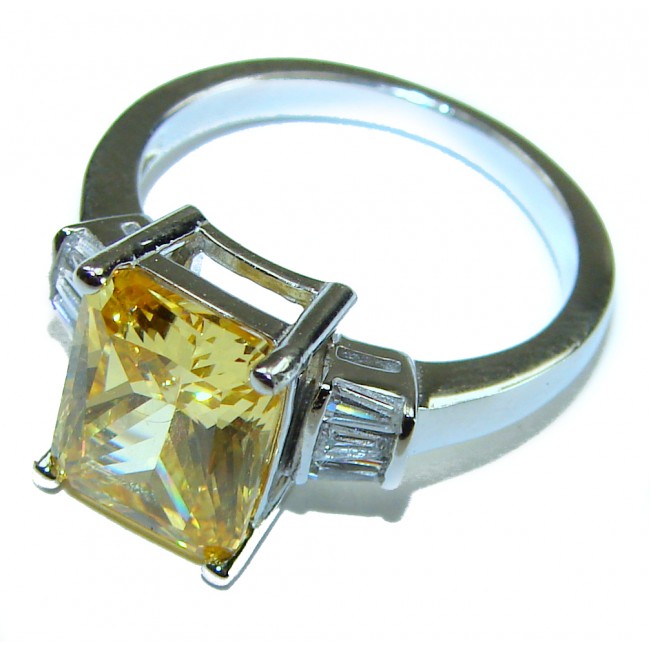 4.5 carat Priness cut Yellow Sapphire .925 Sterling Silver handcrafted ring; s. 7 - photo 1