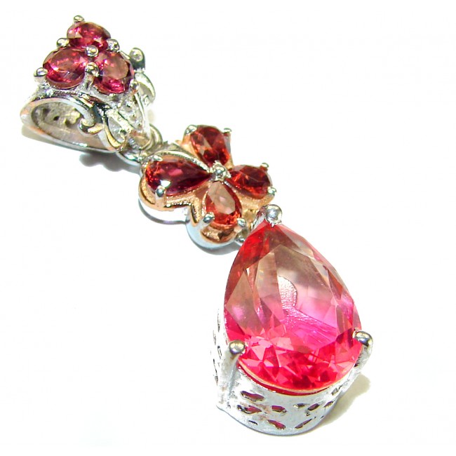 Beautiful Nature 6.2 Pink Tourmaline 2 tones .925 Sterling silver handcrafted pendant