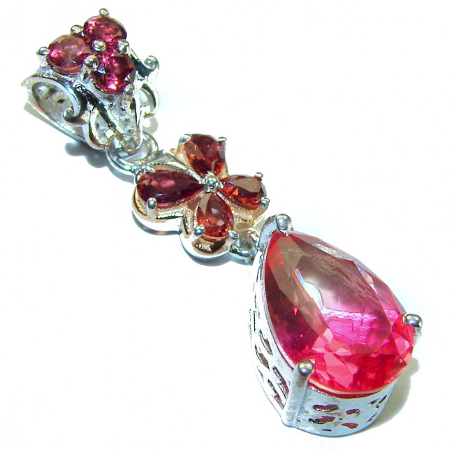 Beautiful Nature 6.2 Pink Tourmaline 2 tones .925 Sterling silver handcrafted pendant