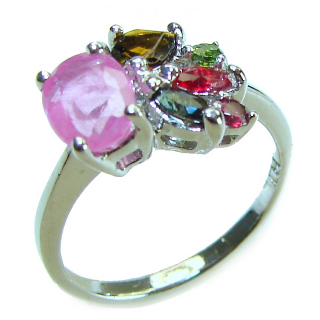 Red Extravaganza Authentic 2.3 carat Ruby .925 Sterling Silver handmade Cocktail Ring s. 5 1/4