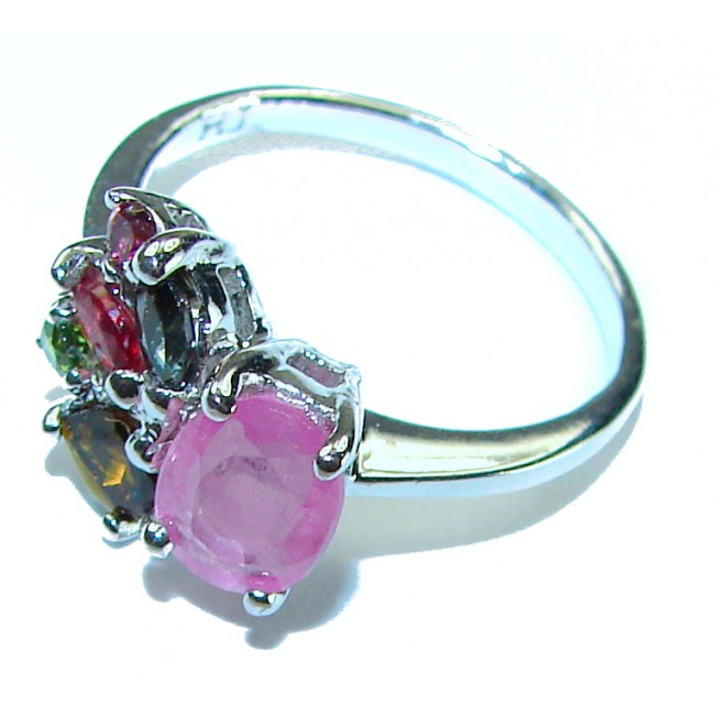 Red Extravaganza Authentic 2.3 carat Ruby .925 Sterling Silver handmade Cocktail Ring s. 5 1/4